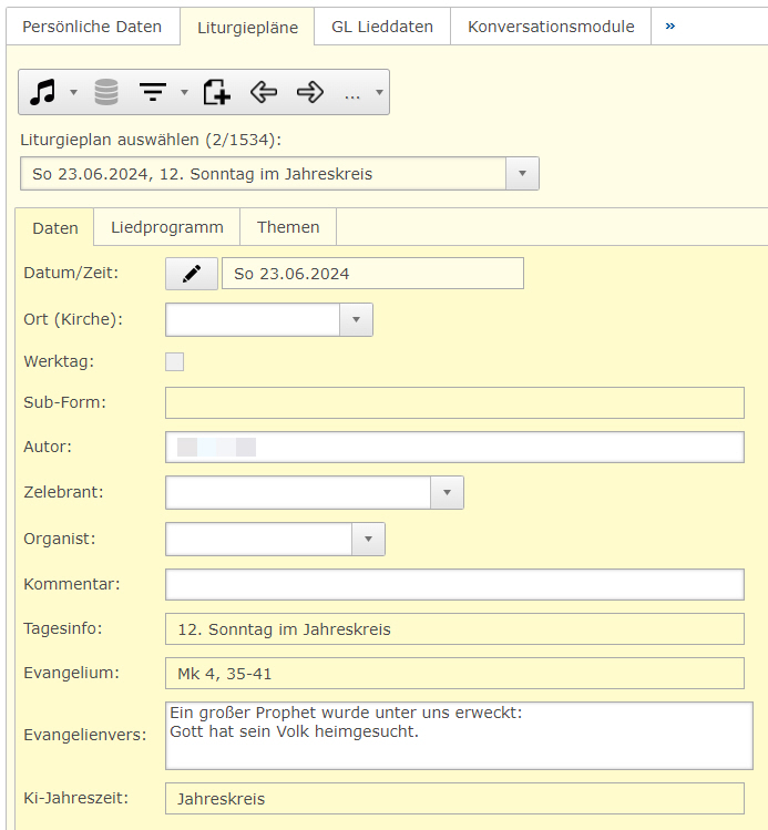 Liedplan: Daten bearbeiten